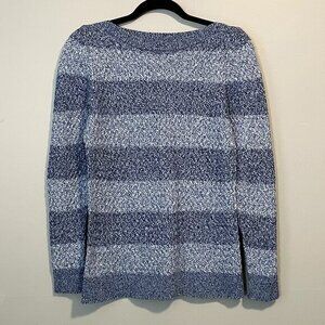 2/$30 EUC LL Bean 100% Cotton Basketweave Blue Marl Stripe Sweater Small